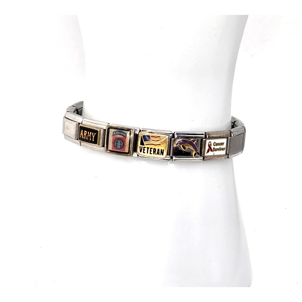 D'LinQ B'linQ Stainless Stretch Charm Bracelet Veteran Army Dolphin